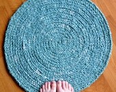 EKRA Sea Foam Mint Green Round Crochet Upcycled Area Rug