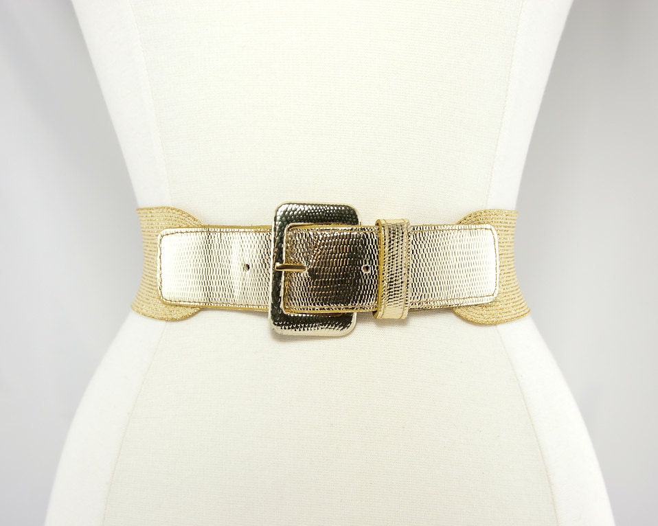 1980s Gold Metallic Elastic Cinch Belt