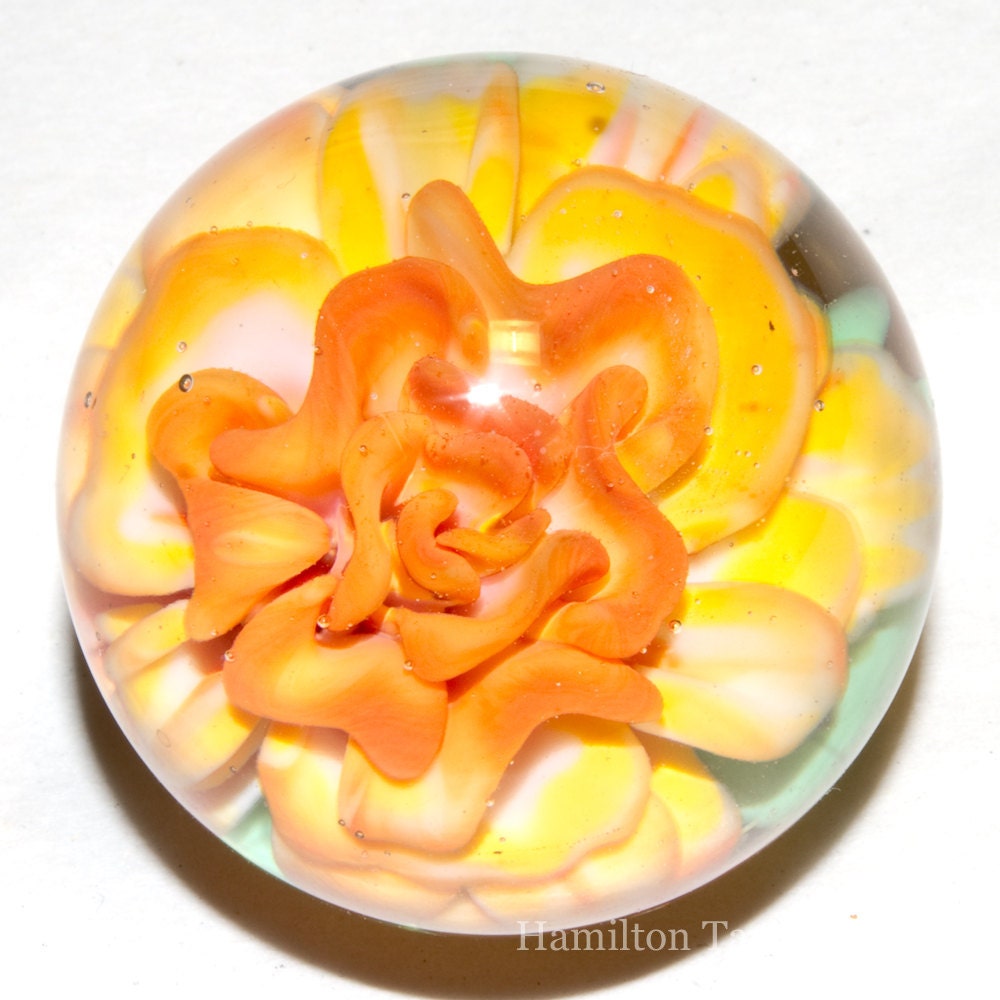 Apricot Rose Flower Marble in Flameworked Glass