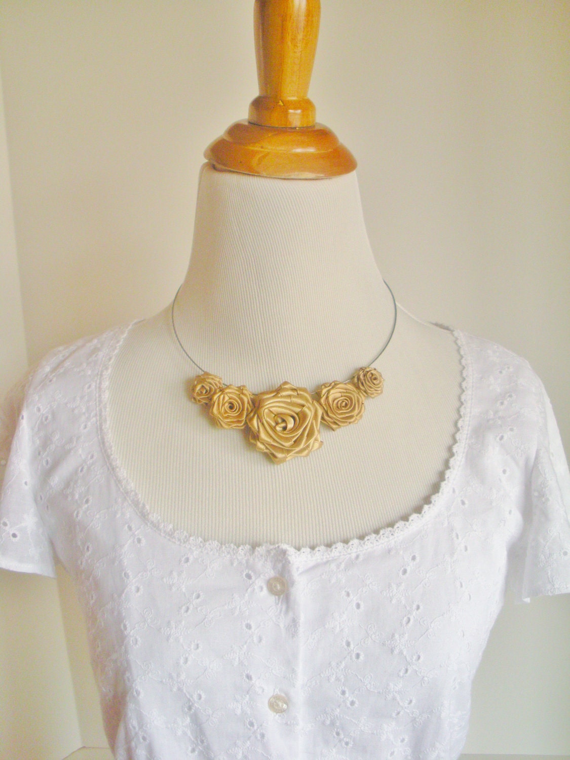 Blonde Yellow Rose Ribbon Necklace