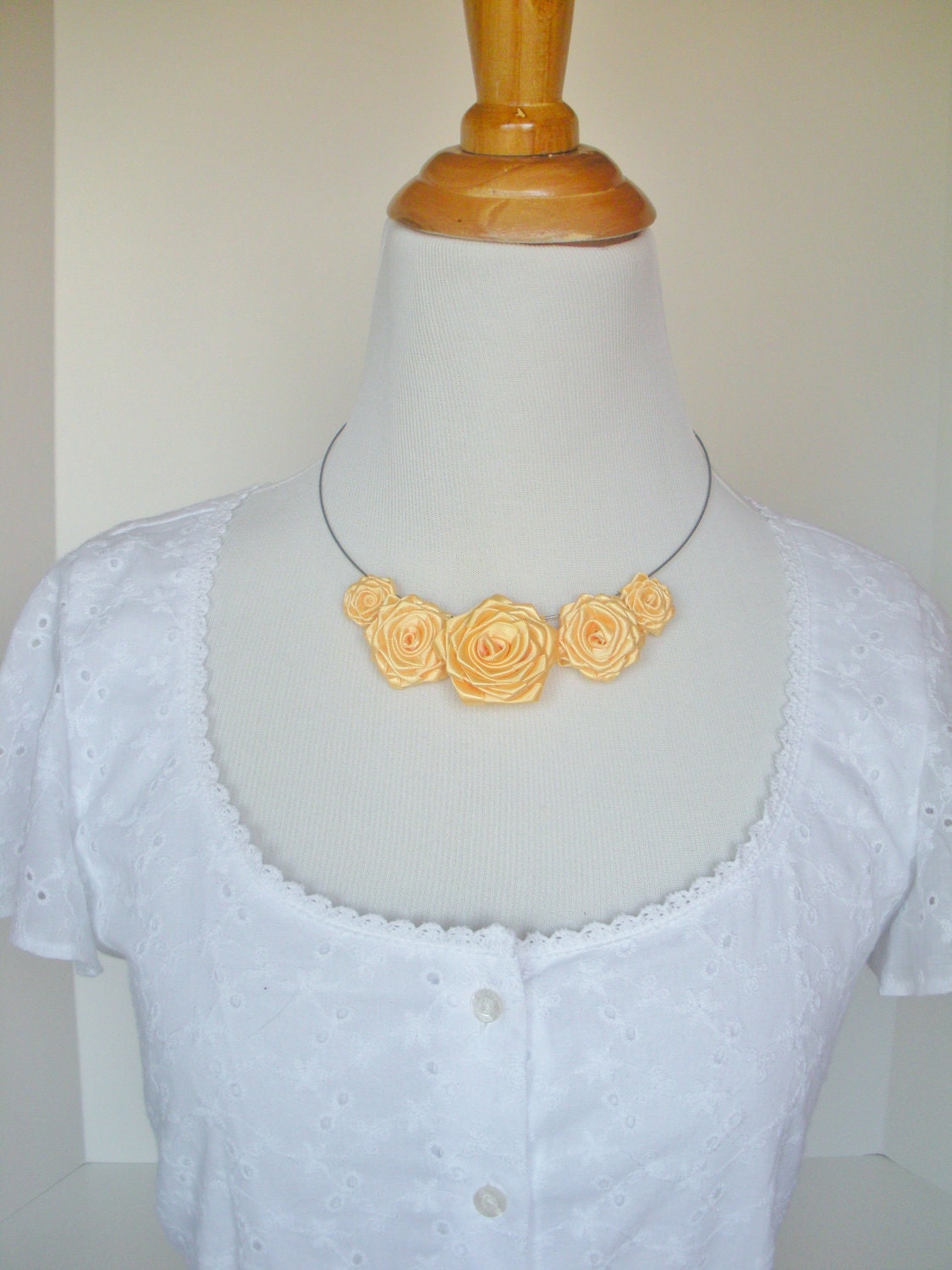 Maize Yellow Rose Ribbon Necklace