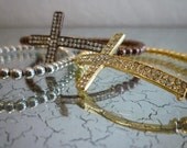 PRE ORDER Pave Sideways Cross Bracelet Gold
