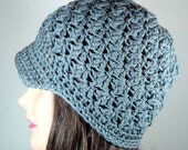 Textured Beanie Hat with Brim in Slate Gray