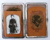 Antique Victorian Wallet With Embroidery Monogram Hair and Photo of Woman Who Owned It - Postmortem