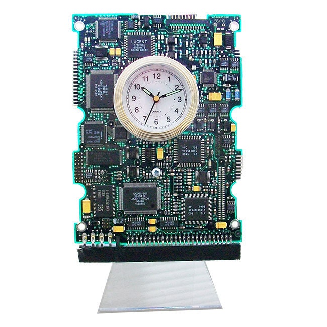 Circuit Board Clock with Alarm from a Recycled Computer Hard Drive Contoller Board.