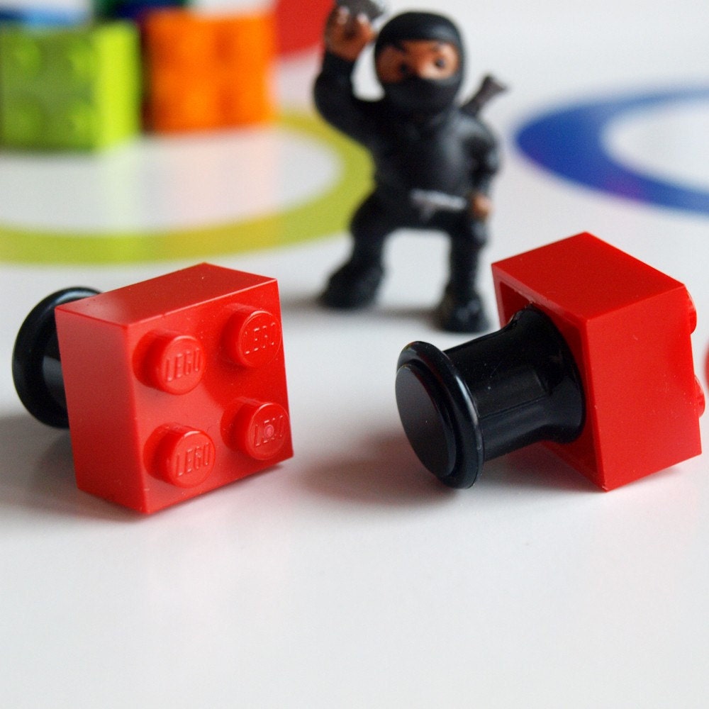 Red Toy Bricks 00g 10mm Studs Nerd Geek Chic 80s kitsch cool
