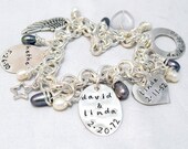 Mother Bracelet - Name Bracelets Sterling Silver Oval, Teardrop disc - One Washer - One Puff Heart Personalized Bracelet - Monogram