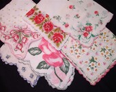 Handkerchiefs Hankies - Vintage Assortment of 6  - Scalloped Edge Floral - (K) - Hanky Panky