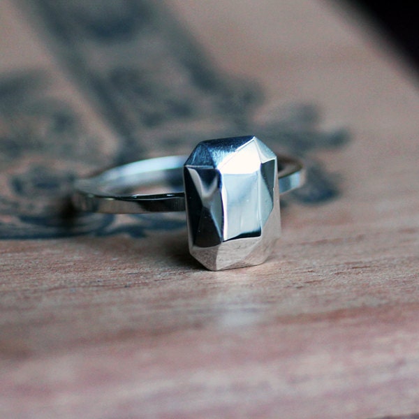 Faceted modern metal gem ring - Gemalicious Bling Ring - diamond like - recycled sterling silver