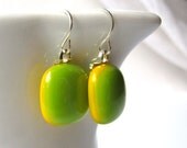 Green Yellow Hand-Made Fused Glass Earrings FREE SHIPPING