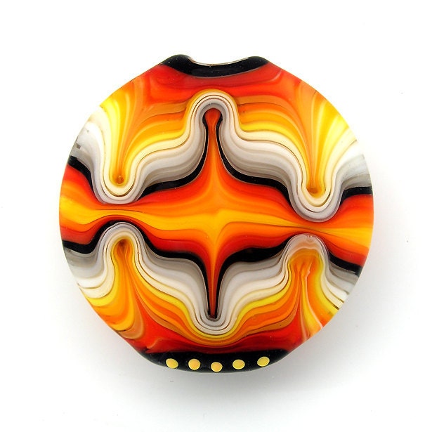 Retro stripes - Lampwork handmade glass bead. Focal lentil (1)FREE WORLDWIDE SHIPPING
