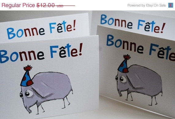 50% OFF LIQUIDATION Bonne Fete Happy Birthday French Greeting Cards Carts de Souhait set of 4