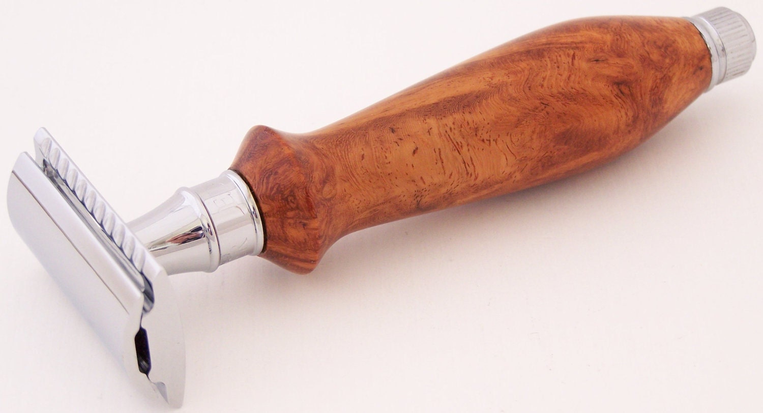 Amboyna Burl Wood Edwin Jagger DE (Double Edge) Safety Razor Handle (Handmade in USA)