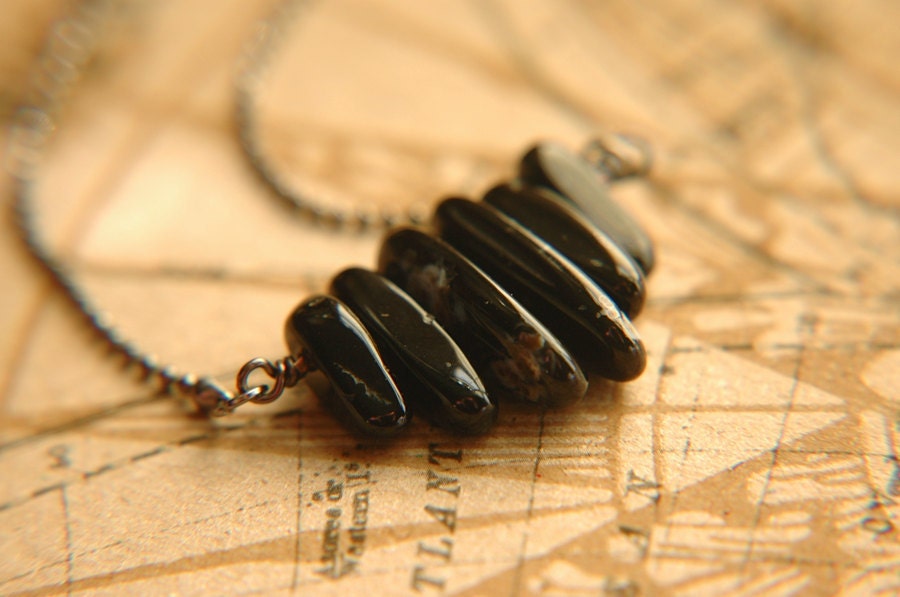 Black Onyx and Sparkly Ball Chain Necklace - Speckled Onyx