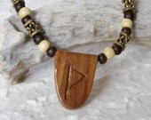 Wunjo Terracotta Brown and Ivory Polymer Clay Rune Necklace