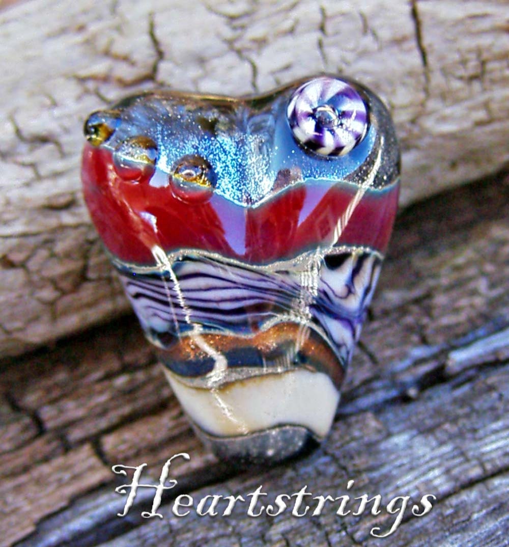 Handmade Lampwork Glass Heart Focal Bead - Heartstrings