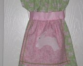 Peasant Dress, Easter, Green Bunny Print, Pink Apron , Baby, Toddler, Girls