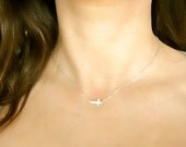 Sideways Cross Necklace Mini / Tiny - Sterling Silver - Celebrity necklace, Kelly Ripa, Taylor Jacobson, Jennifer Lopez, Easter, Religious