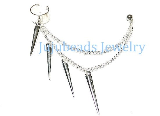 Silver Spikes Cartilage Ear Cuff Earring