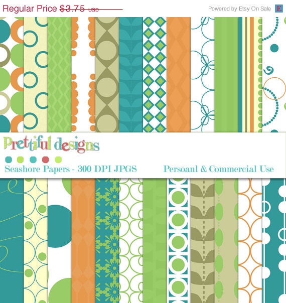 SALE 30% OFF Digital Paper Pack  - Personal and Commercial Use - Seashore