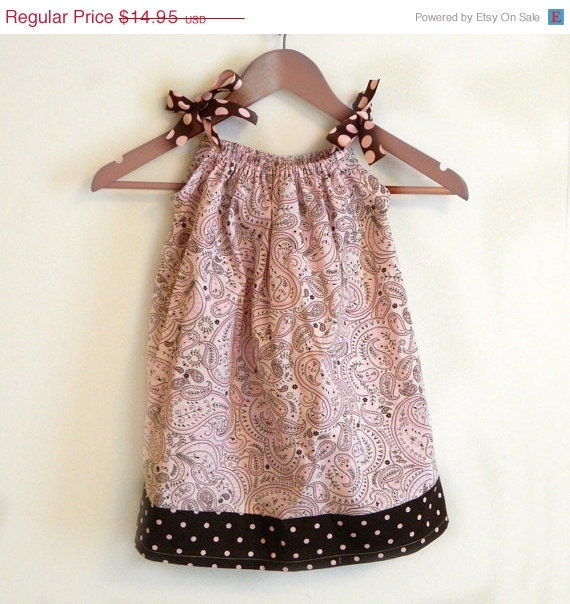 SALE Pink & Brown Paisley Dot Pillowcase Dress - made to order 0 - 12 months
