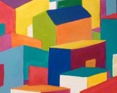 Community- Original Colorful Abstract  Acrylic Painting Landscape Print