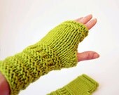 SALE Hand knit fingerless gloves. Green. Winter Accessories