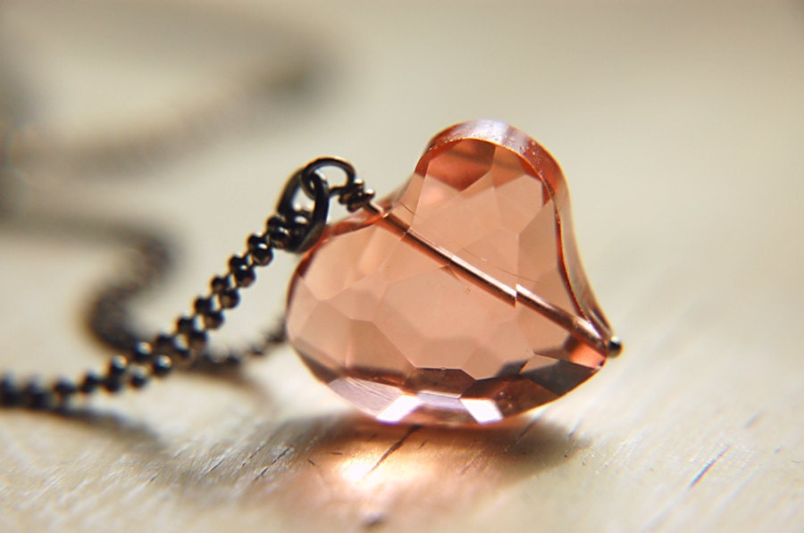 Unique Crystal Heart Necklace on Gunmetal Chain - Pure.