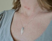 Silver Mint Leaf Necklace - sterling silver, charm, pendant, botanical, nature, aqua blue - delicate simple jewelry