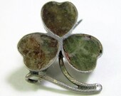 Tiny Antique Victorian Shamrock Pin Irish Connemara Marble Silver Hallmarked C1900 Clover