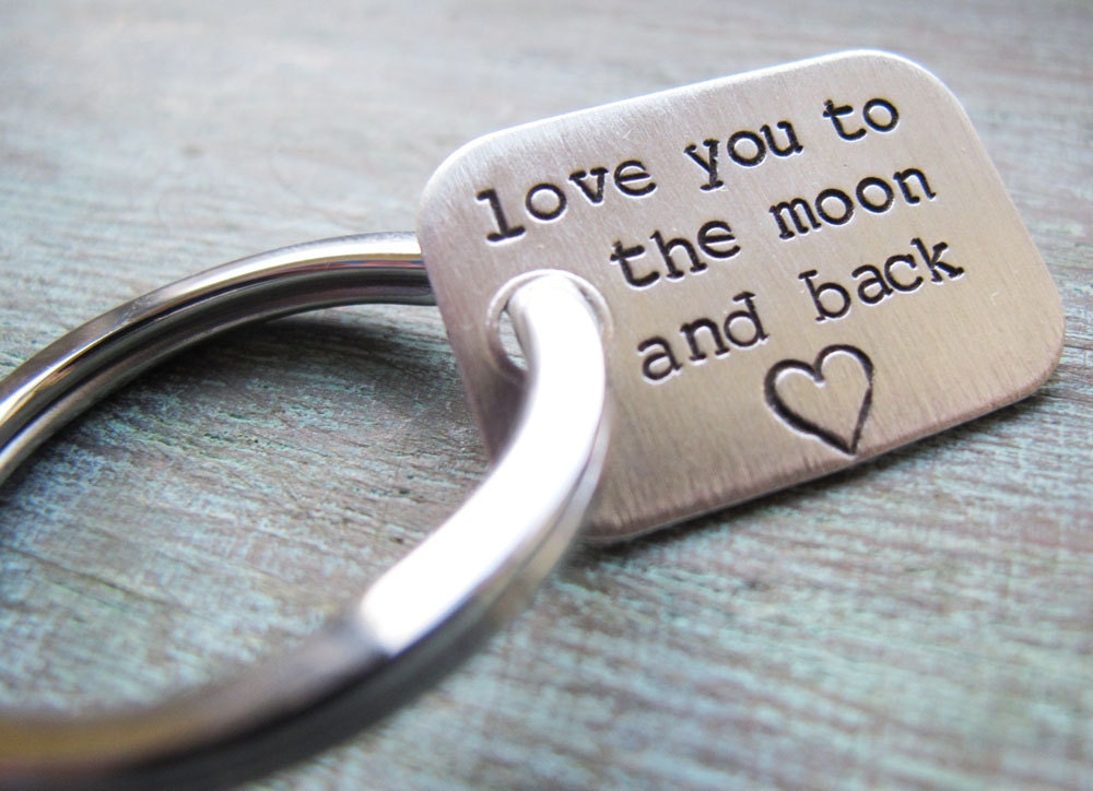 Sterling Silver Keychain Personalized Dad or Grandpa - love you to the moon and back - Father's Day Gift