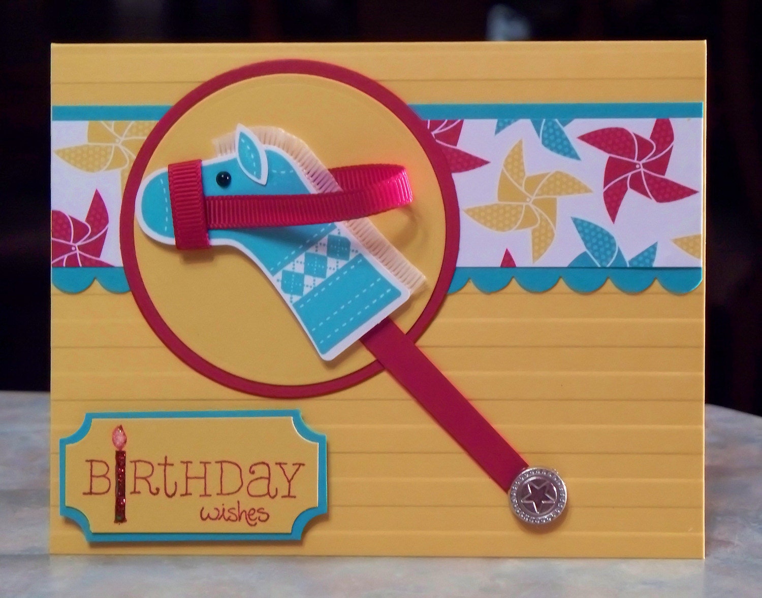 Children Birthday Card, Toy Stick Horse