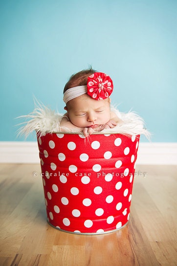 Galvanized Metal Bucket Retro Red and White Polka Dot Newborn Baby Photo Prop - BroddersTubs