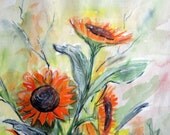 Floral watercolor print matted by Robert Peppers