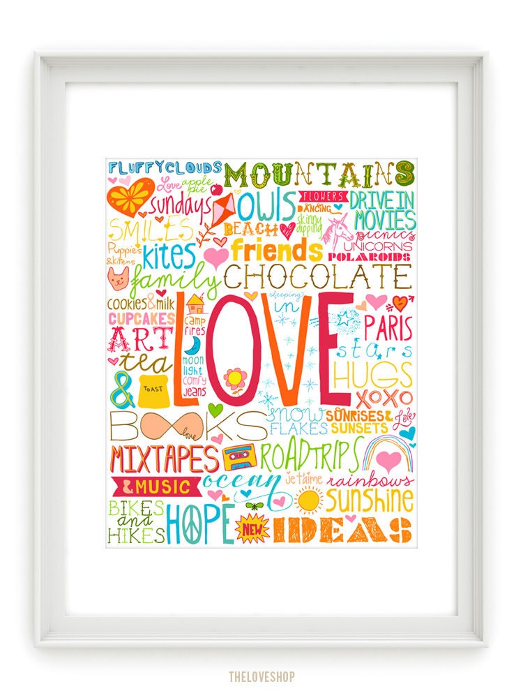 50 Reasons To Be Happy - 8x10 inch Print on A4 poster (in a Rainbow of Colour)