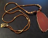 Hand beaded Brown and Copper Brazilian Agate Necklace and Pendant