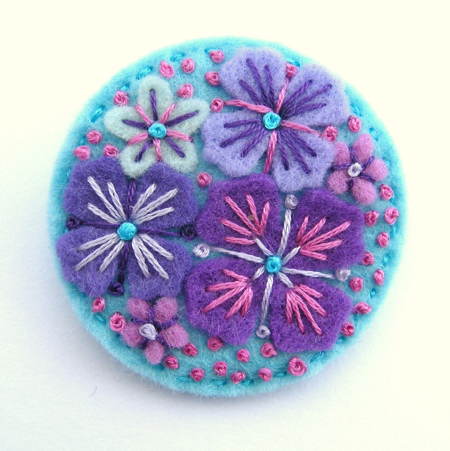 WEDDING FAVORS, 10 'SUMMER Rain' Felt Brooch Pins With Freeform Embroidery, Free Shipping
