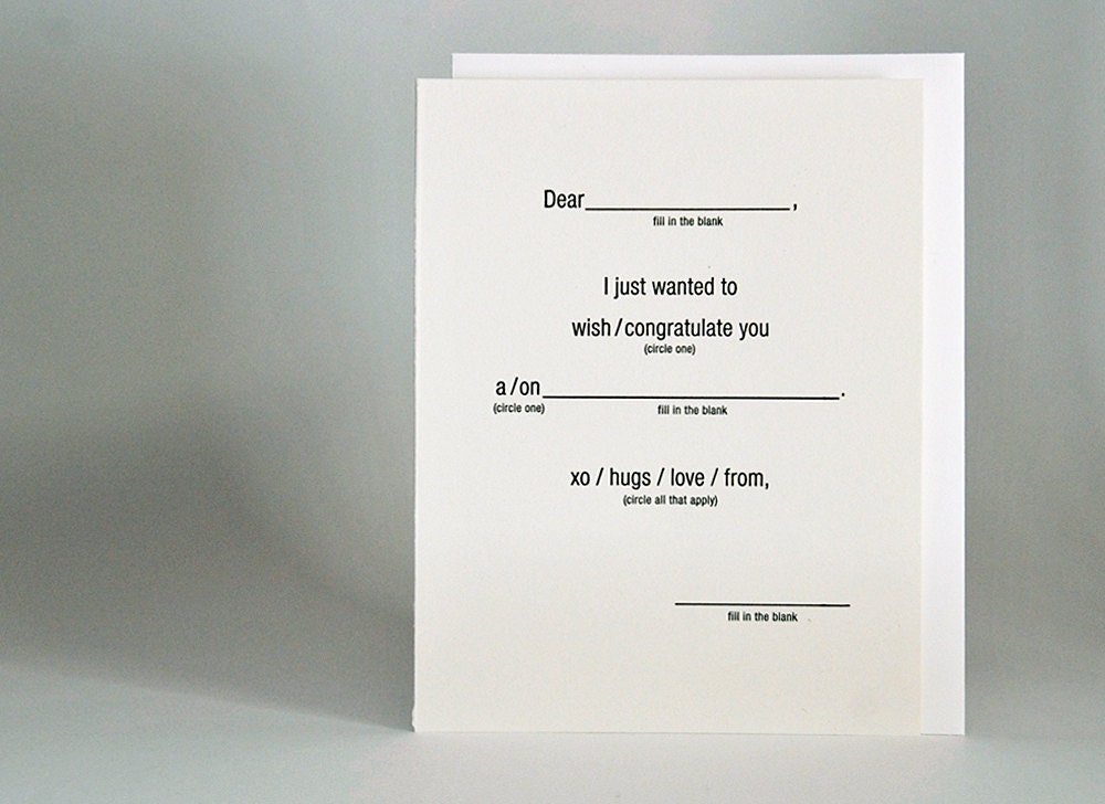 Funny Fill in the Blank Graduation Card Letterpress Printed