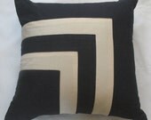 navy and cream throw pillow cover  with square graphic design linen 16 inch