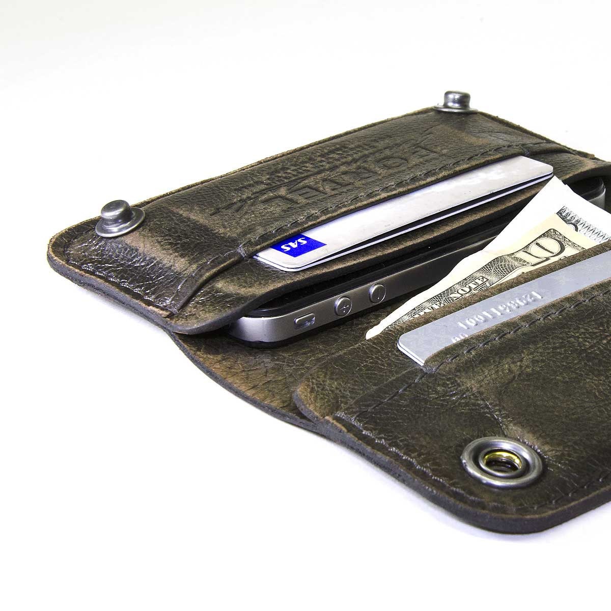iPhone / iPod Touch - - RETROMODERN aged leather wallet - - MILITARY GREEN