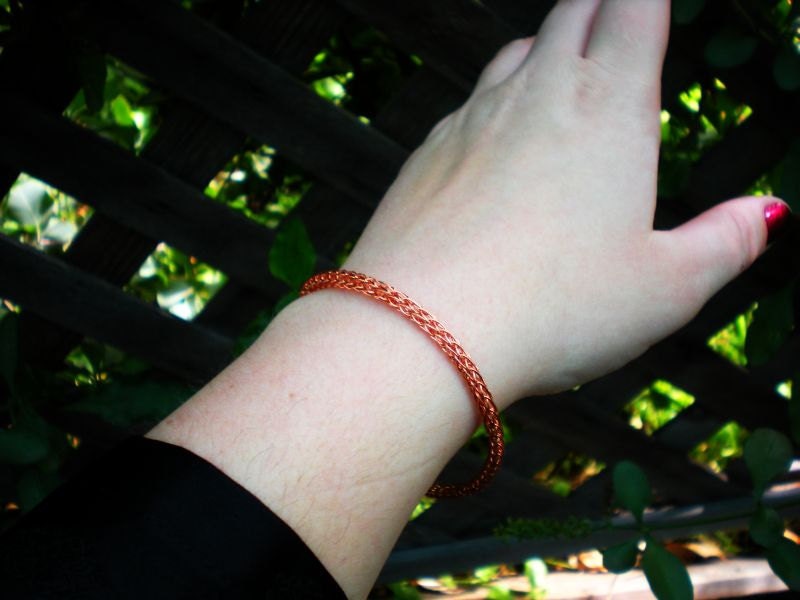 UNISEX - Copper 8 Inch Viking Knit Bracelet- Single Weave with Five Loops