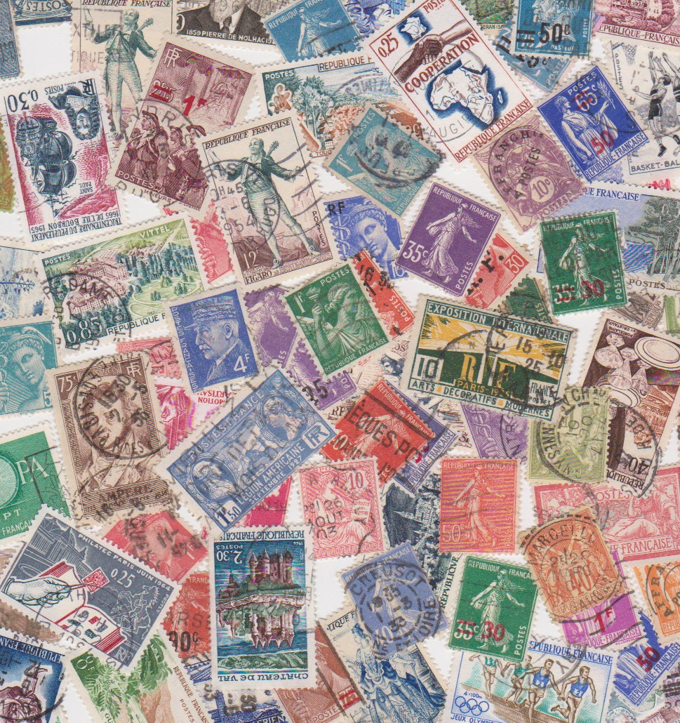 Lot of Vintage French Postage Stamps for Altered Arts Collage Destash - PaperAeroplanes