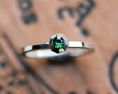 Green tsavorite garnet ring, sterling silver, faceted metal, artisan metalsmith, may birthstone, emerald like