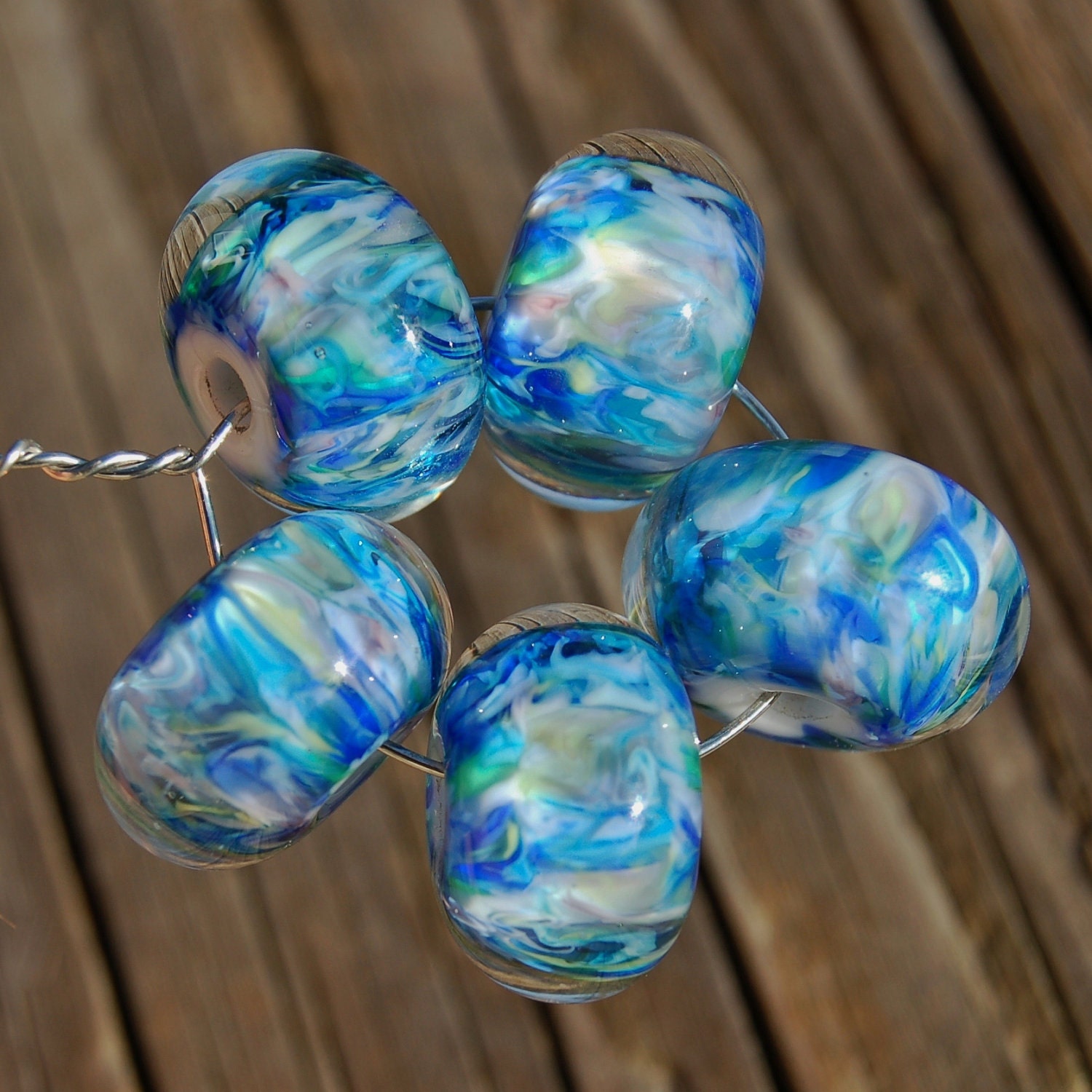 It's A Beautiful Day - Set of 5 Encased Lampwork Beads - Dan O Beads