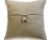 Light Beige Linen Lumbar Pillow Cover 16 inch Faux Horn Button DREA DESIGN