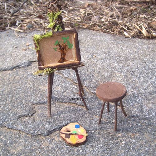 FAIRY ARTIST Easel Palette Chair Miniature Woodland Fae Furniture