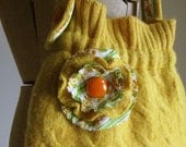 SWEATER HANDBAG recycled yellow gold wool purse with vintage floral lining by Lynn Minney Designs