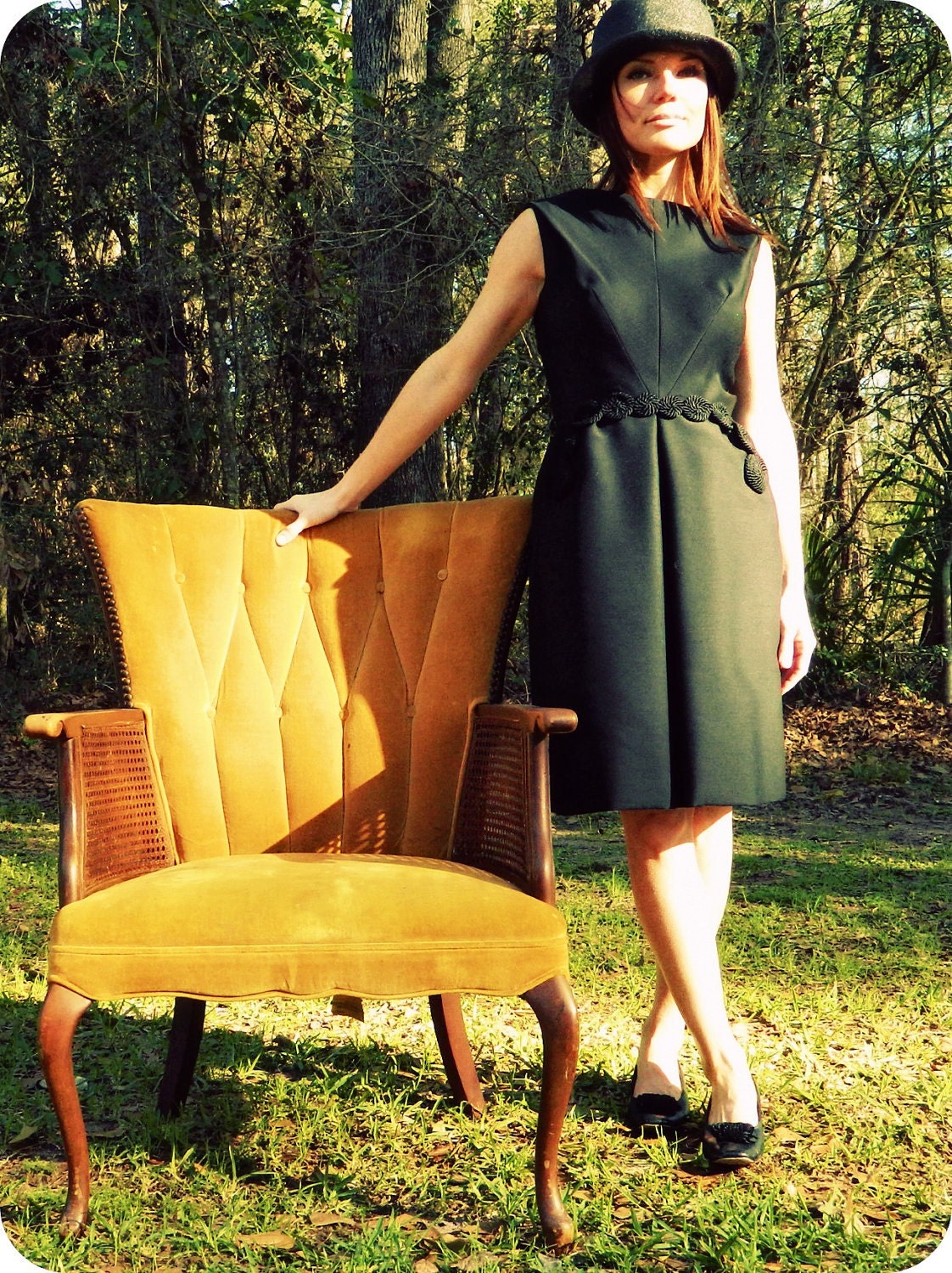 vintage 60s BLACK tailored cocktail a line DRESS
