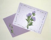 Hand Painted Cards - Purple Roses on Metallic Amethyst Card Stock Dotted Border, Rose Inside too - Set of 4 Abstract  Modern