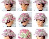 Womens Crochet Hat - Cotton Newsboy Hat - in Too Pink Stripe Print - Flatters All Head Sizes -  Fall Accessories Spring Fashion Hat